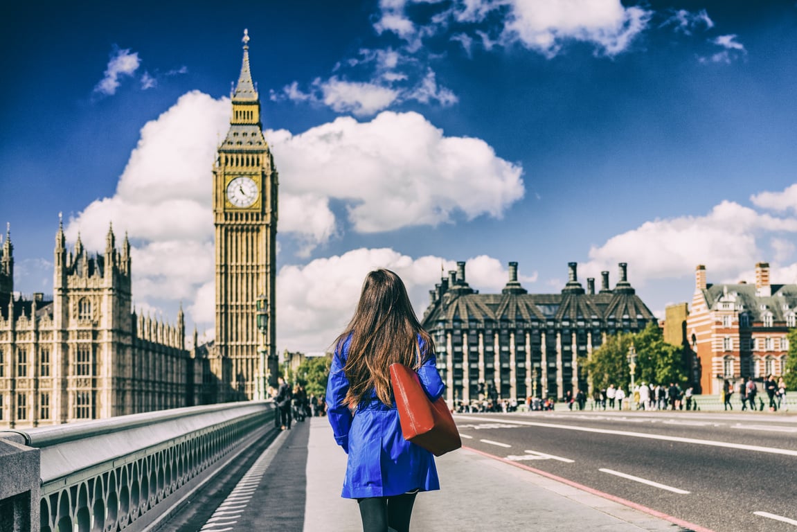 Brexit UK London City Lifestyle Background for EU UK Concept. Commuter Walking Away on Street